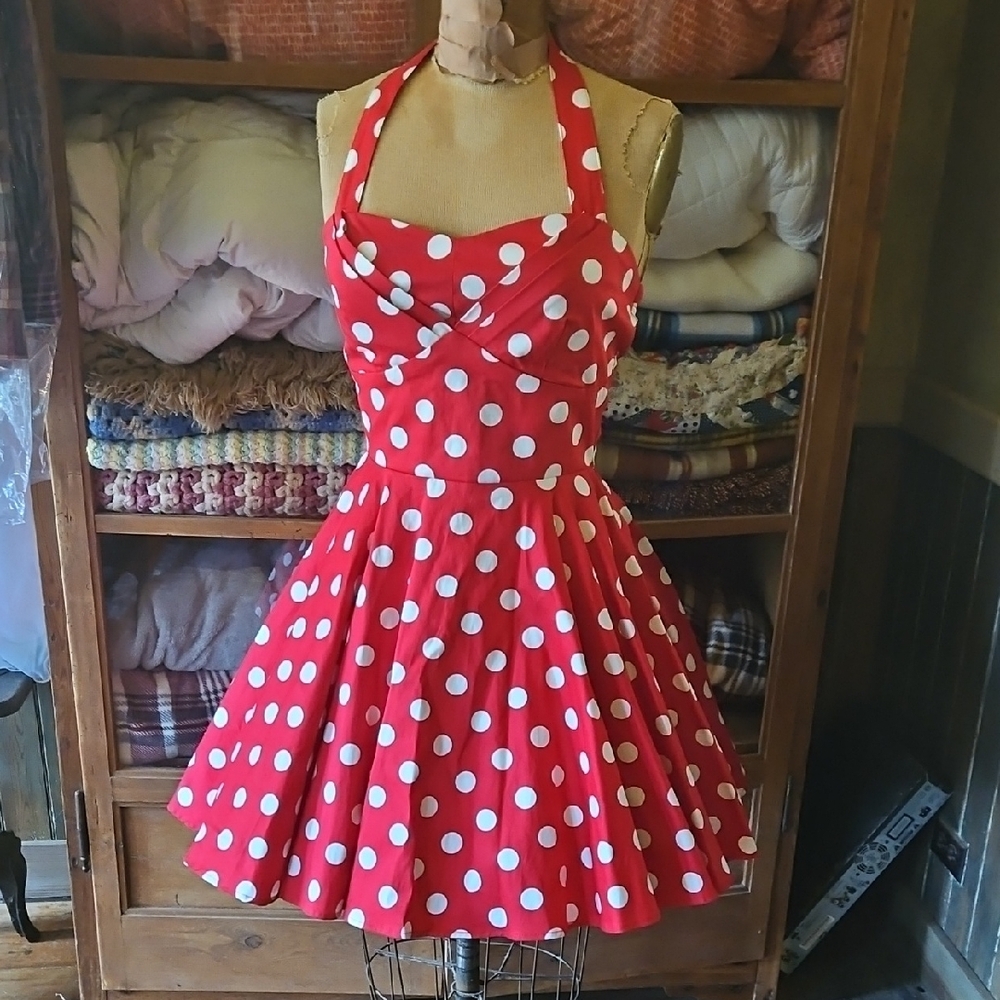 Vintage Red Polka Dot Halter Dress - Picture 7 of 8